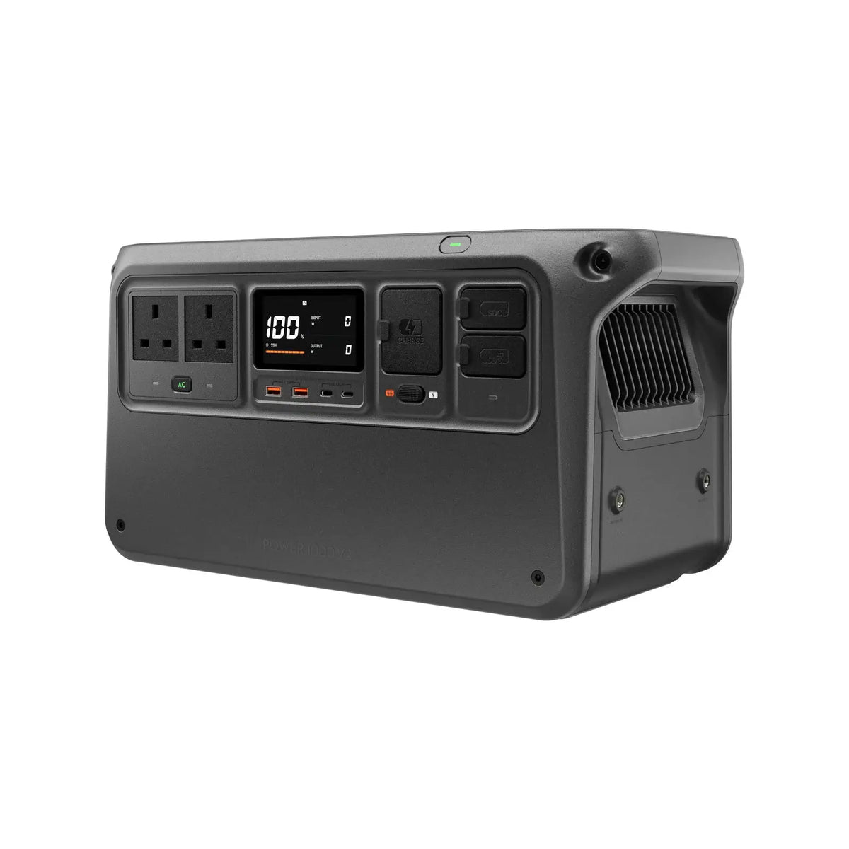 Grey portable Power 1000 V2 station with multiple outlets shown at a 45-degree front left view on a white background