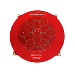 Red TripleFeed Patch Array antenna with circular design on a white background