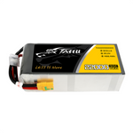 A Tattu brand lipo battery pack with 22000mAh capacity, 22.2V nominal voltage and XT90 connector on a white background