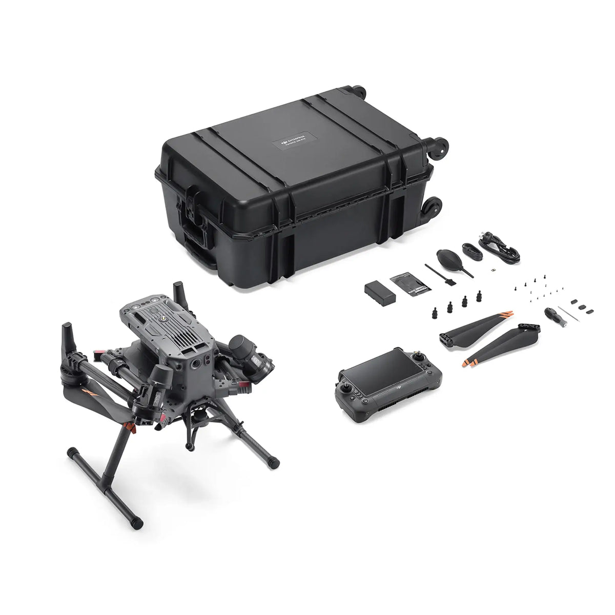 Large Matrice 350 RTK enterprise drone with bundle accessories on a white background