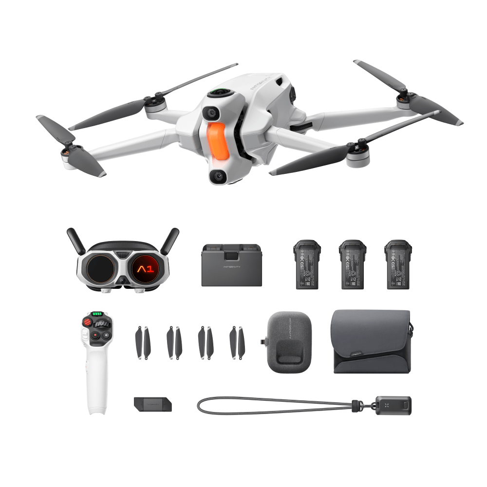 Antigravity A1 drone with infinity accessories on a white background