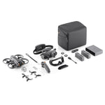 DJI Avata 2 drone with three battery fly more combo kit accessories on a white background