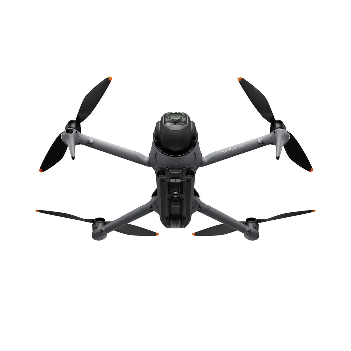 DJI Mavic 4 Pro drone underside front view on white background