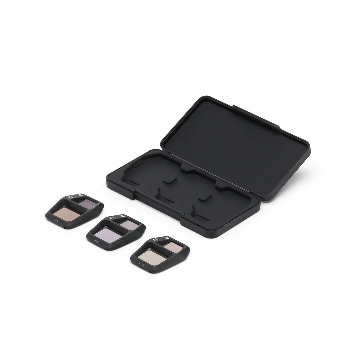 DJI Air 3S ND filter set with open black case shown at 45-degree front left view on a white background