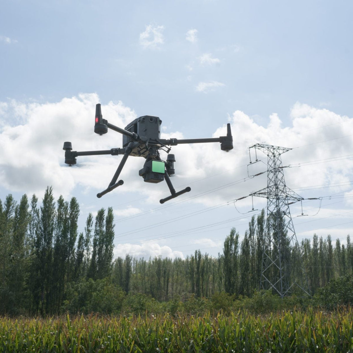 DJI Zenmuse L2 payload on Matrice enterprise drone flying in the sky with natural background