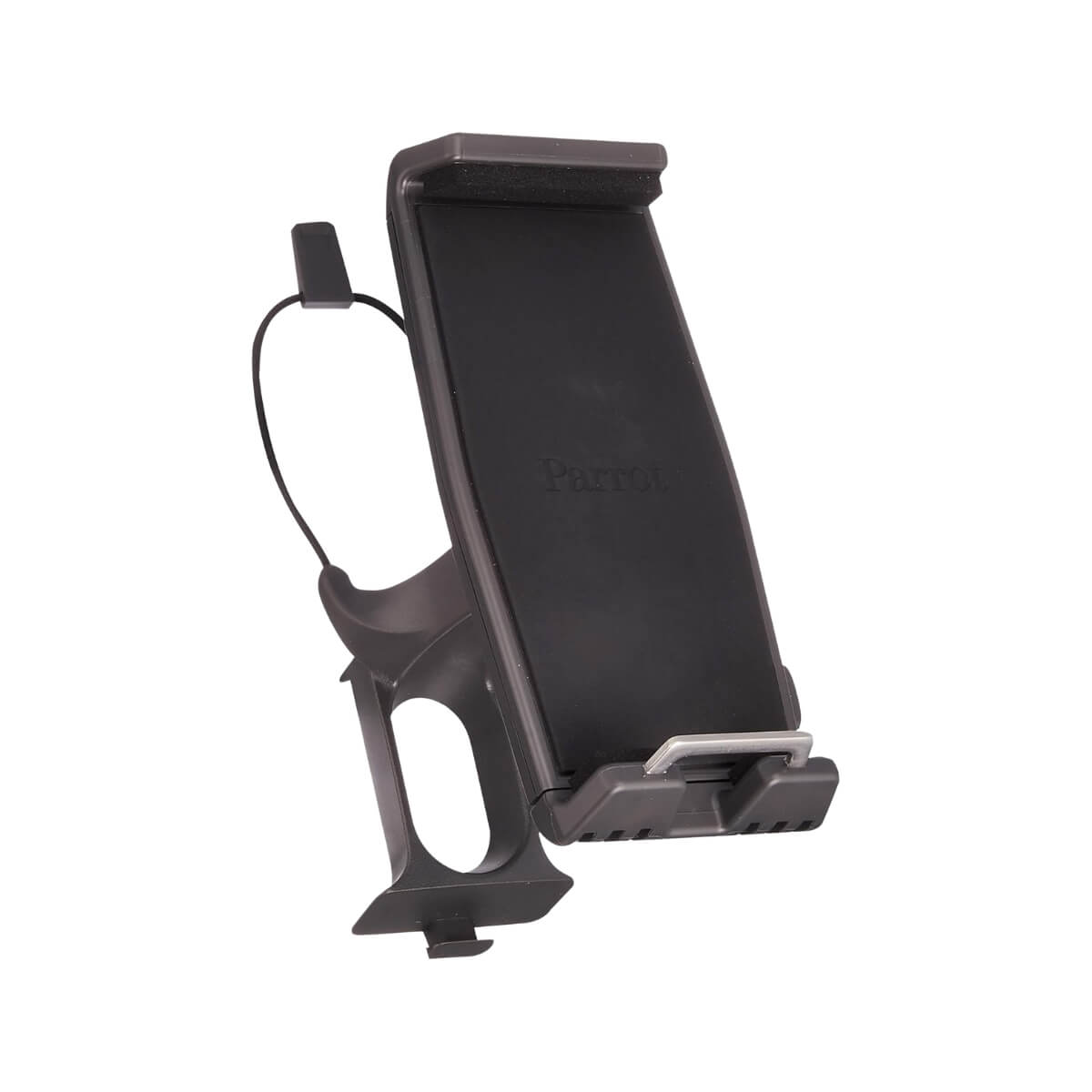 Parrot tablet black holder with a white background