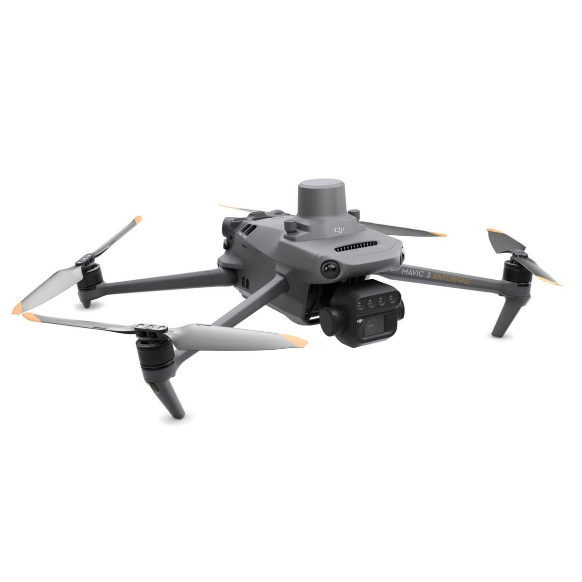 Grey drone with propellers on a white background