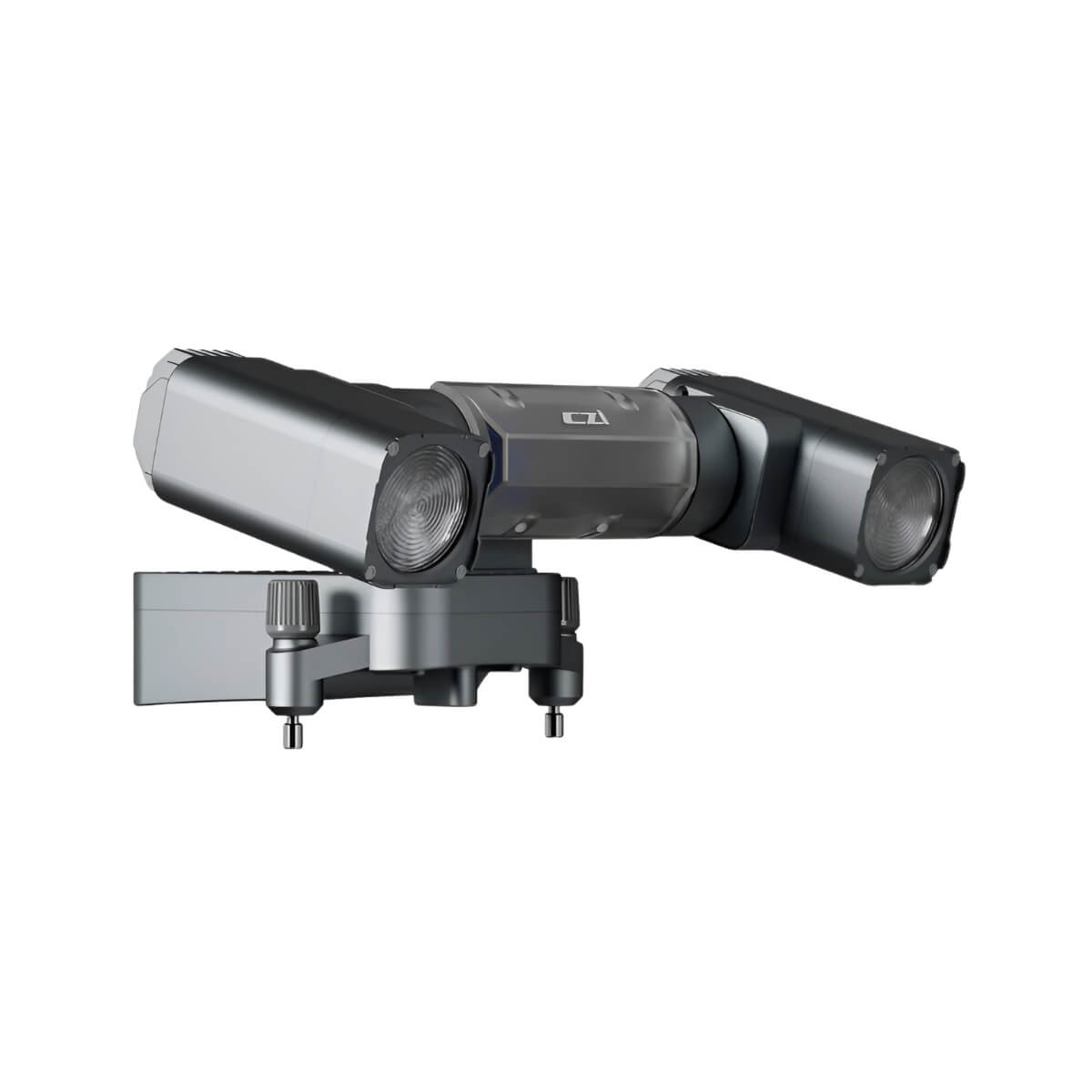 Camera searchlight mount with two lights on a white background