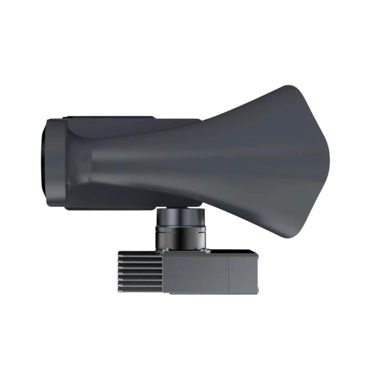 Grey speaker and searchlight from birds-eye view on a white background