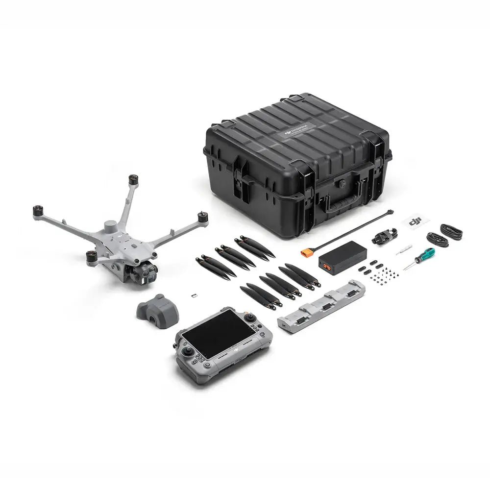DJI Matrice 4D drone bundle with accessories top-down right 45-degree view on white background