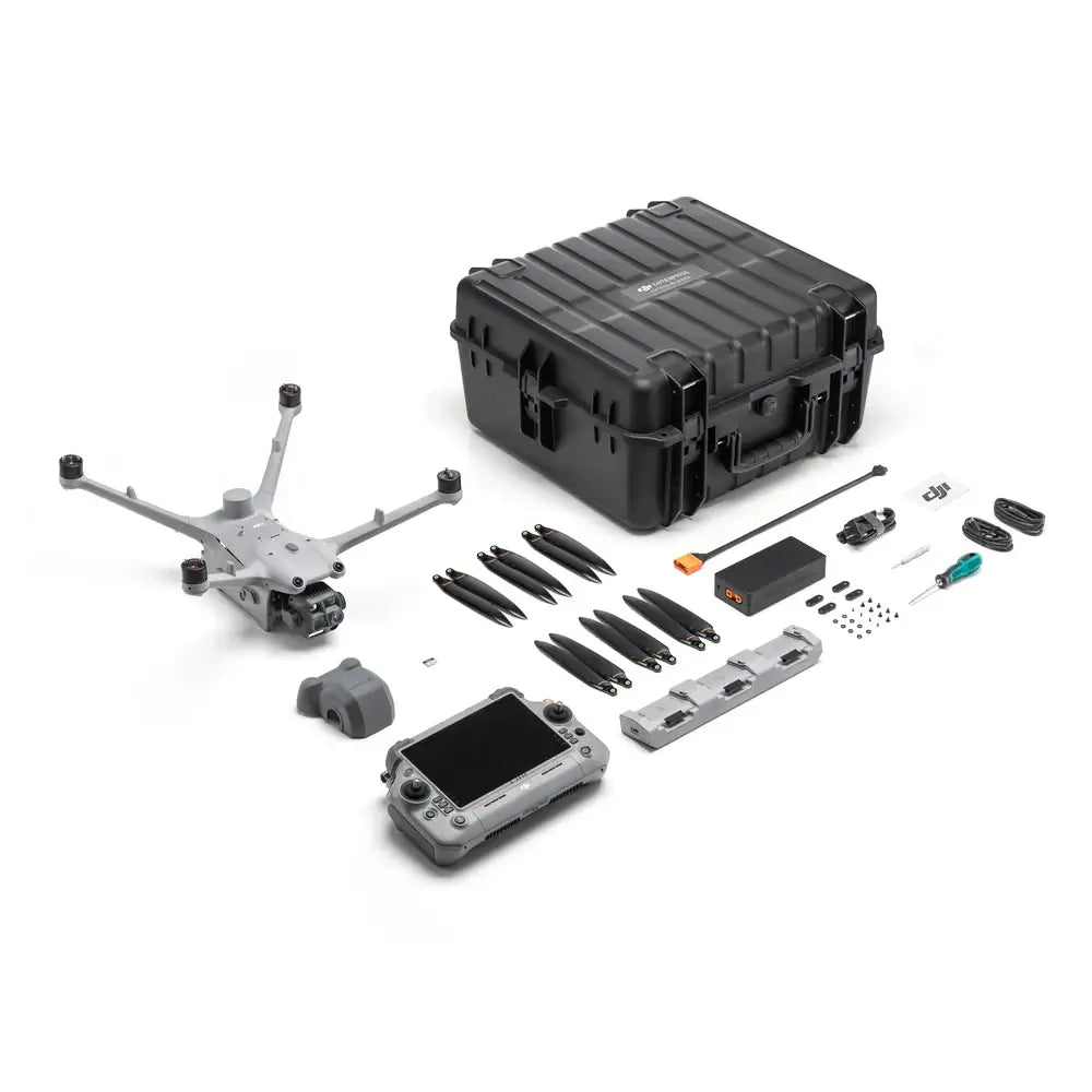 DJI Matrice 4TD drone with accessories bundle top-down front right view on white background