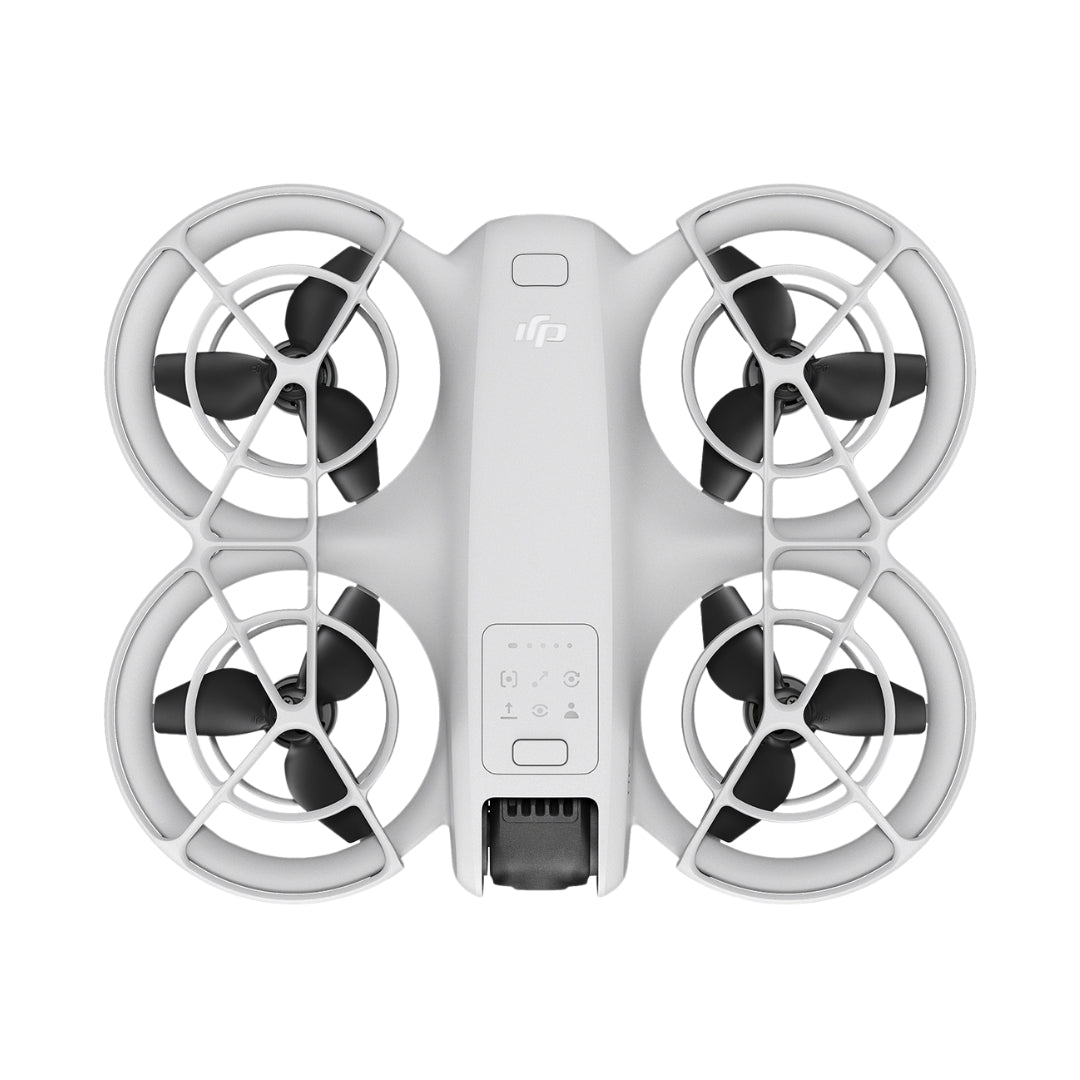 DJI Neo propeller guard attached to drone shown at birds-eye view on a white background