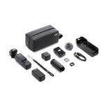 Osmo Pocket 3 black handheld camera with accessories on white background