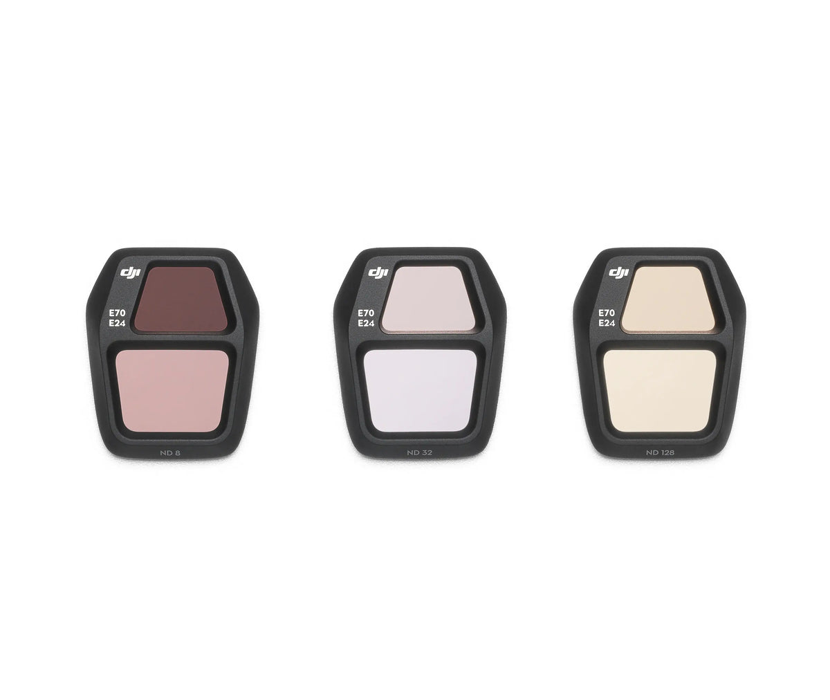 Three DJI Air 3S ND filters shown at birds-eye view on a white background