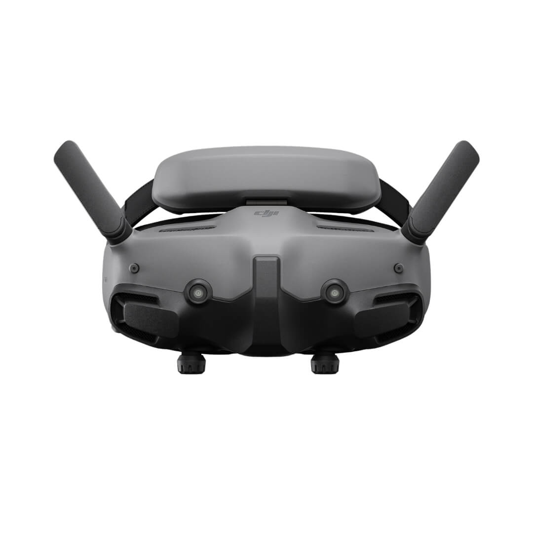 Front view of gray dji fpv goggles 3 on a white background