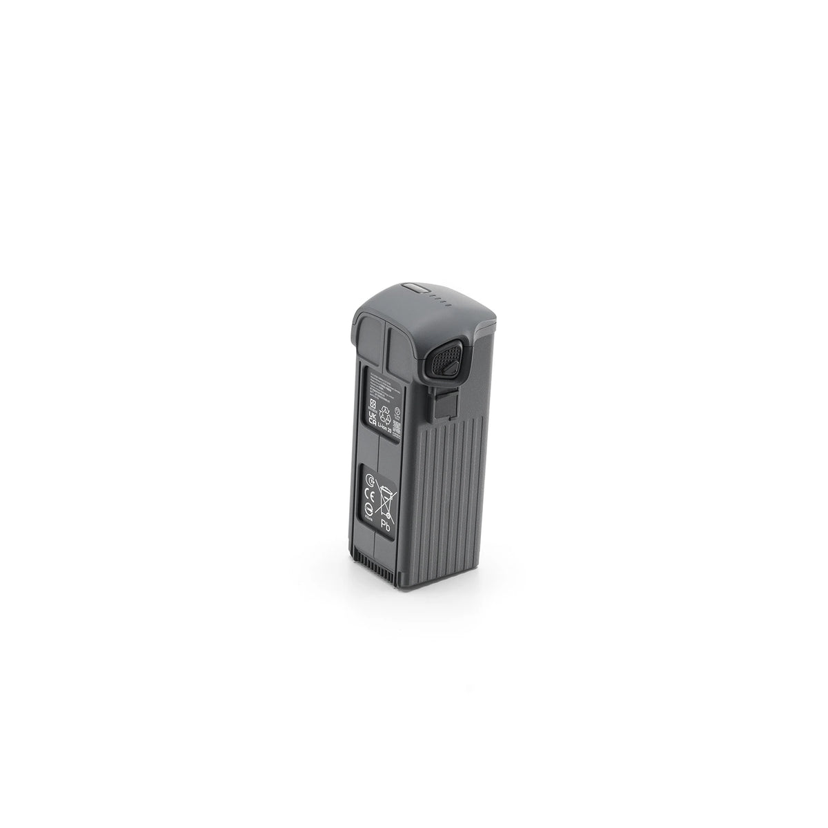A DJI Mavic 4 Pro grey battery standing upright shown at front left view on a white background
