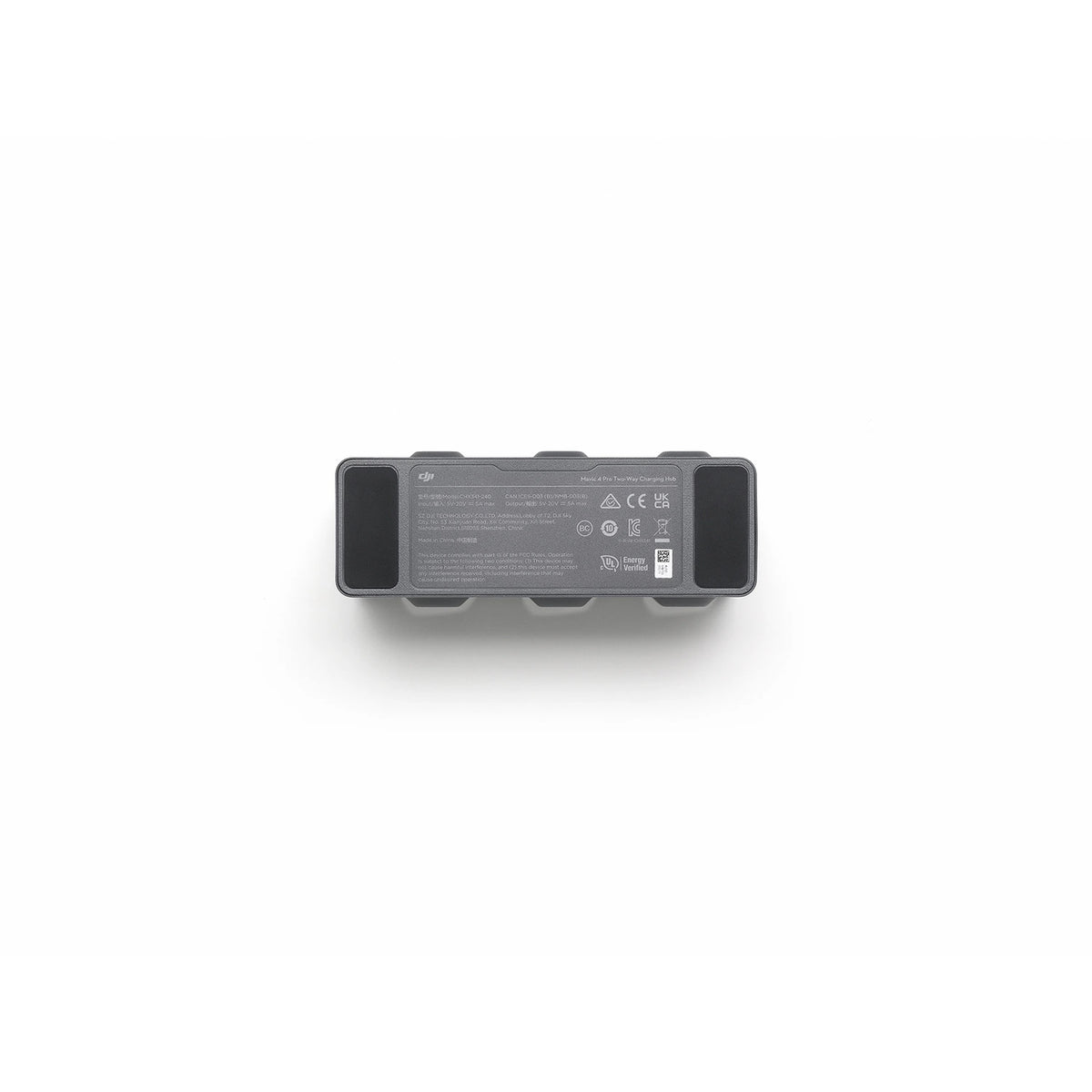 DJI Mavic 4 Pro black parallel charging hub rear view on white background