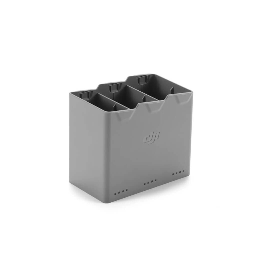 Grey battery holder with DJI logo on a white background