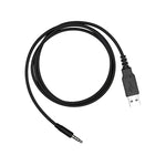 Black USB cable with audio jack on a white background