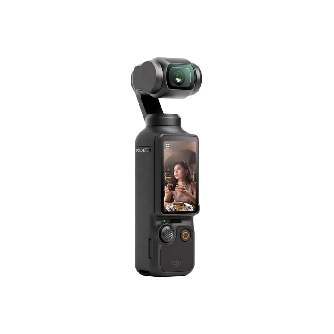Osmo Pocket 3 black handheld camera 45-degree front right view on white background