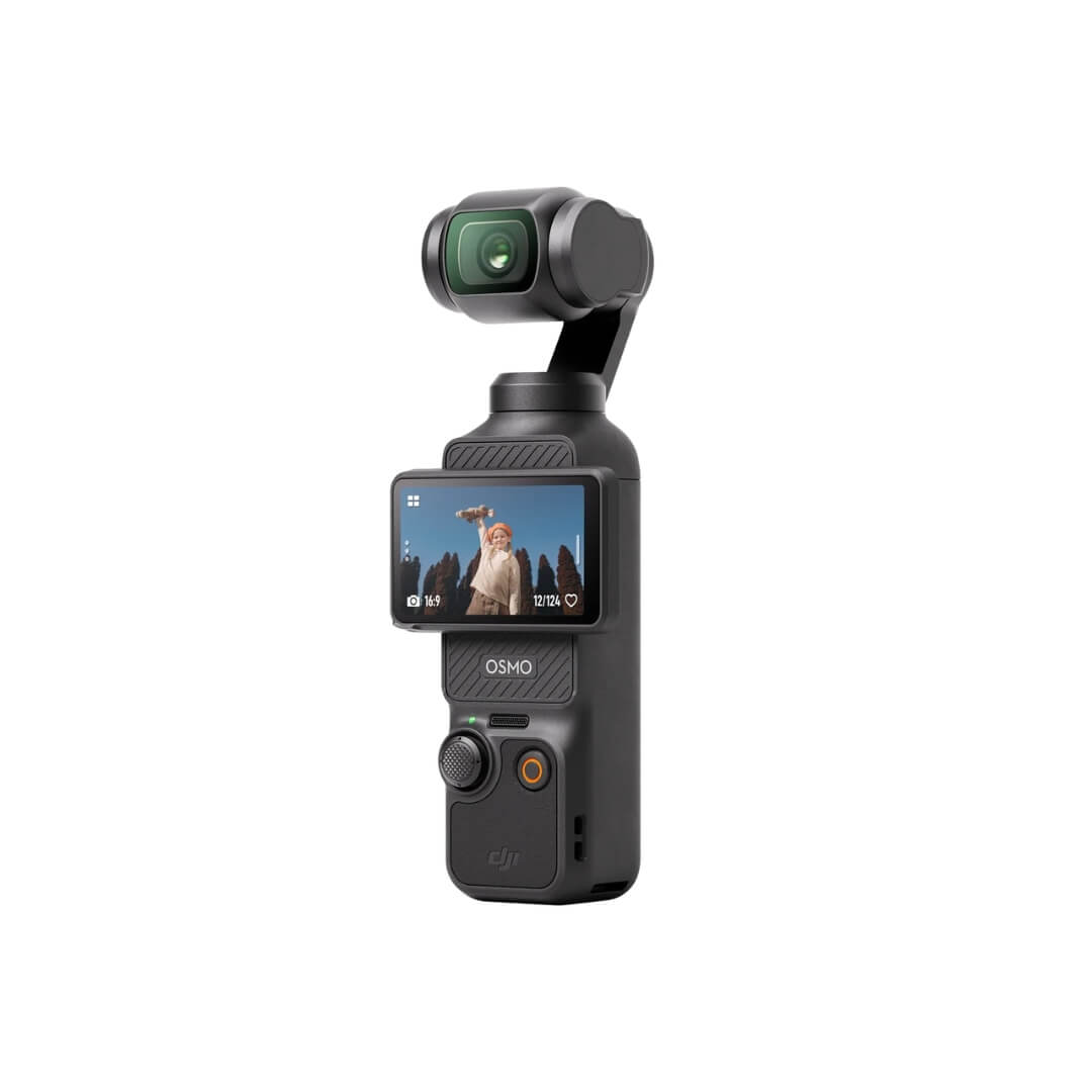 Osmo Pocket 3 black handheld camera 45-degree front left view on white background