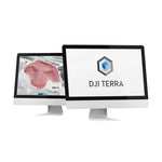 Two computer monitors displaying the DJI Terra software on a white background