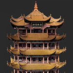 3D render of traditional Chinese pagoda with a dark background