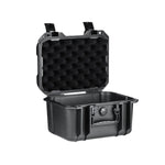 Black hard-shell protective case with foam interior on a white background