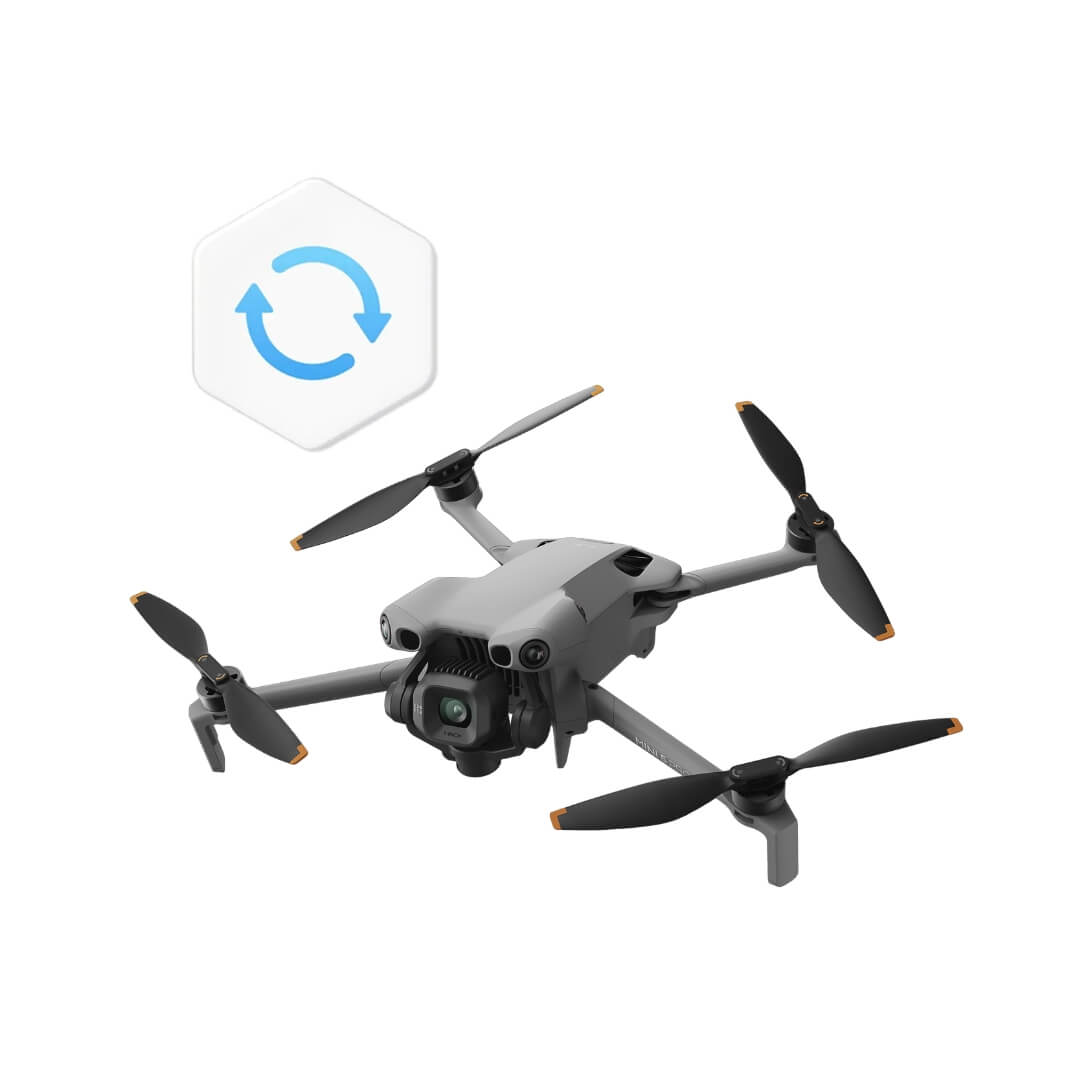 DJI Mini 5 Pro drone with care refresh icon on a white background