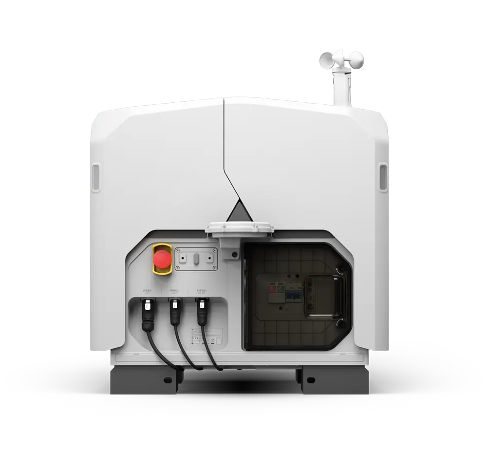 A closed white DJI Dock 3 station shown at front view