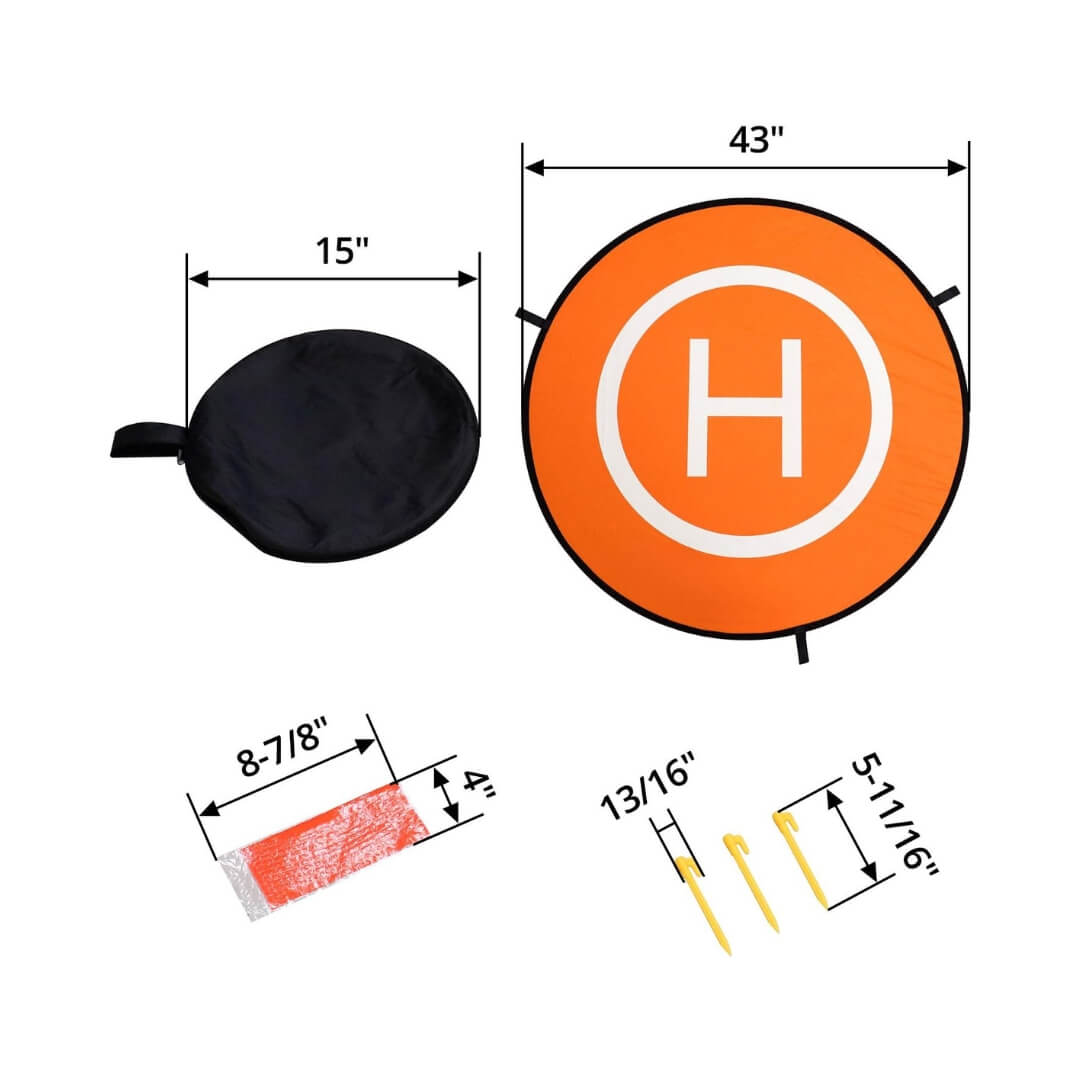 Orange target with 'H' symbol and black bag, with measurements indicated.