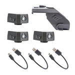 A set of black FoxFury D10 infrared lights with a custom saddle and USB cables shown against a white background