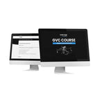 Two computer monitors displaying a GVC Course interface on a white background