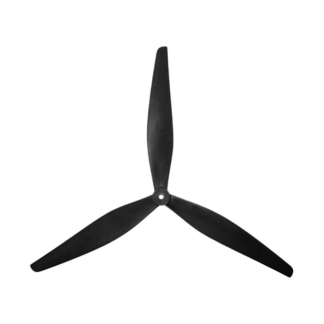 Black three-blade propeller on a white background
