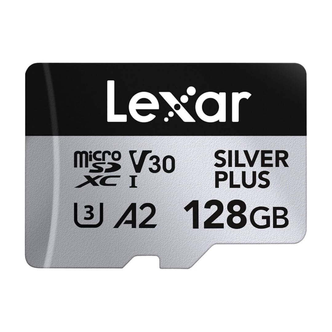 Lexar microSDXC card with 128GB capacity on a white background