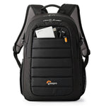 Black backpack with visible Lowepro logo on a white background