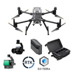 DJI Matrice 350 L2 P1 surveying combo kit with payloads, batteries, case, RTK license and Terra software on white background