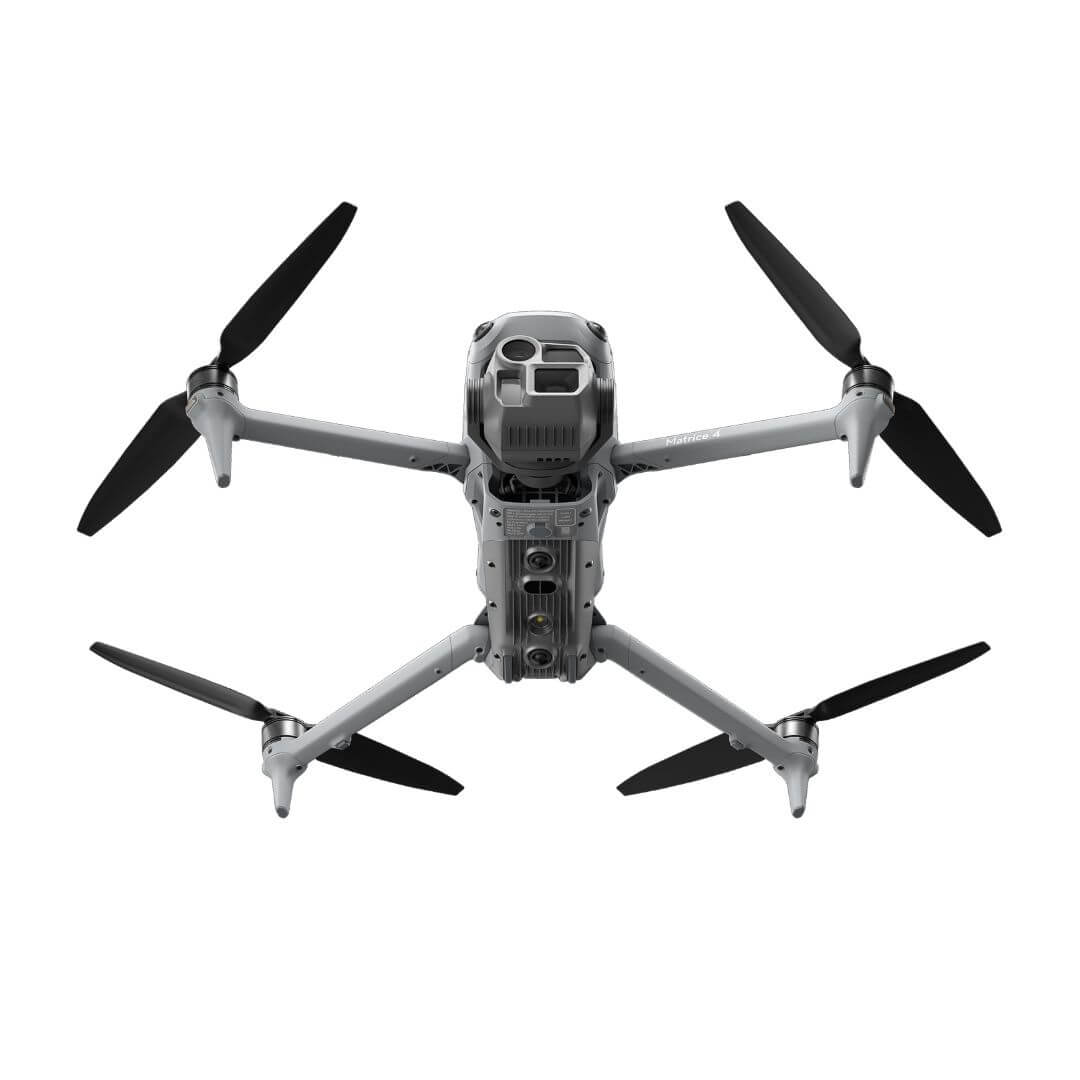 DJI Matrice 4E enterprise drone bottom-up front view product shot on white background