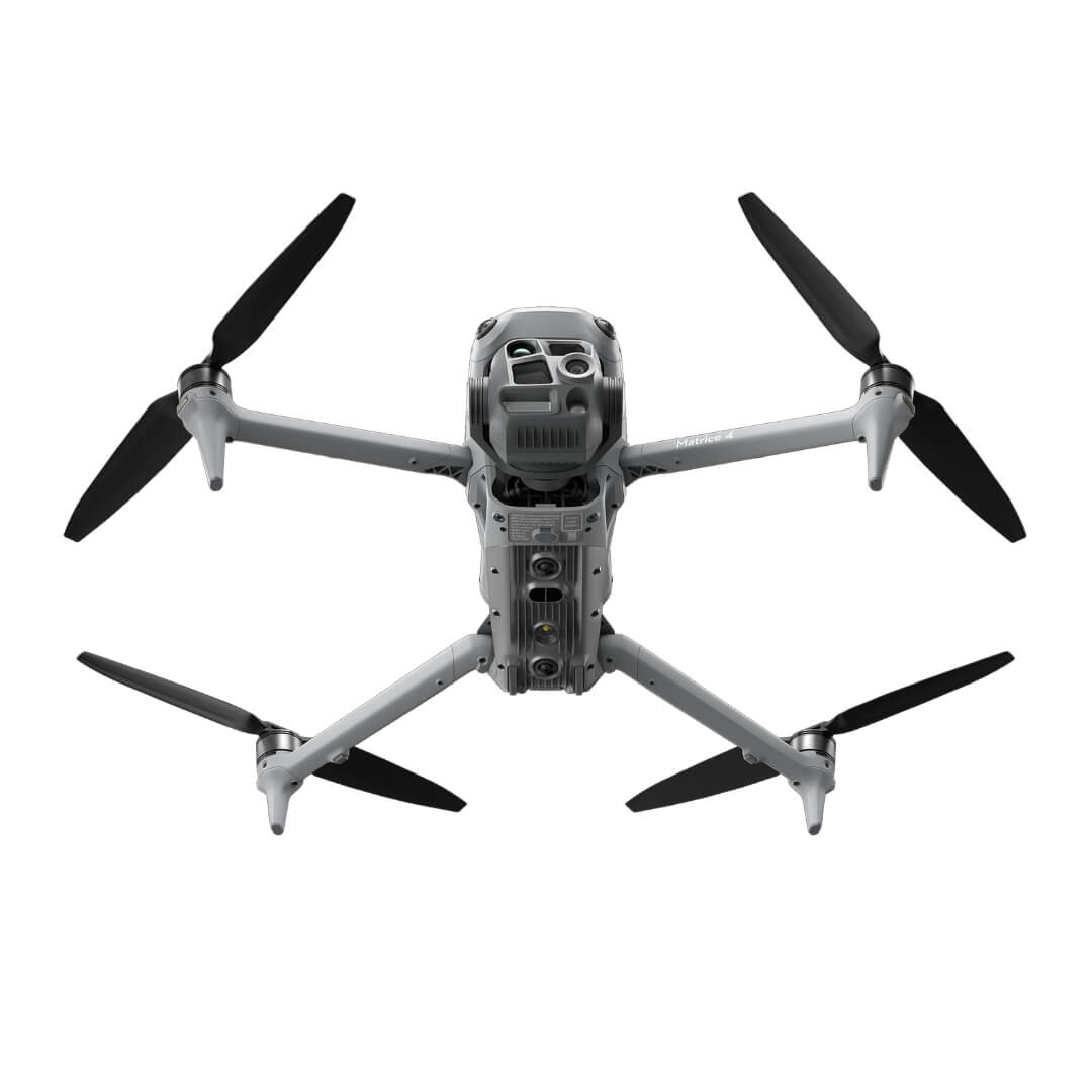 DJI Matrice 4T thermal grey drone unfolded shown at front bottom-up view on a white background