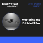Coptrz Academy advertisement for mastering the DJI Mini 5 Pro drone on a black background.