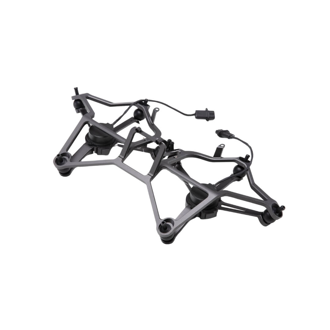 Black drone frame shown at 45-degree front left view on a white background