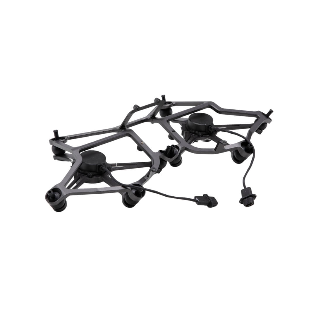 Black drone frame shown at 45-degree front right view on a white background