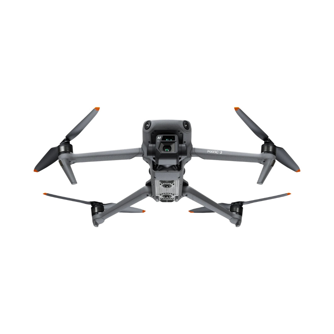 DJI Mavic 3 drone shown at bottom-up front view on a white background