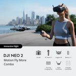 Person using DJI Neo 2 Motion Fly More Combo with cityscape in the background