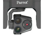 Close-up of a Parrot drone camera on a white background