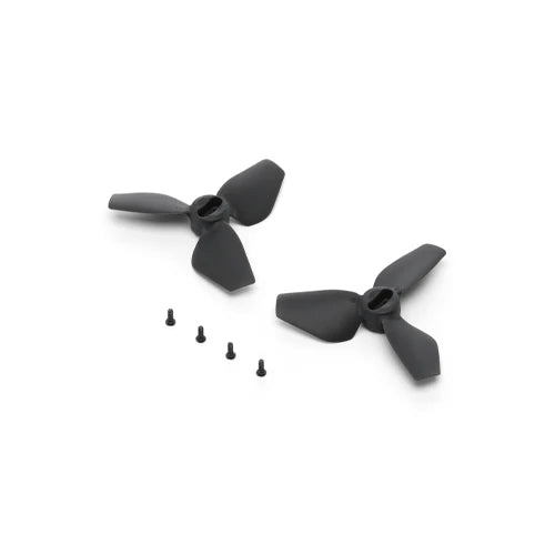 Two black Neo propellers with screws shown at a 45-degree front left view on a white background