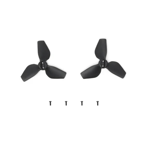 Two black Neo propellers with screws shown at a front view on a white background