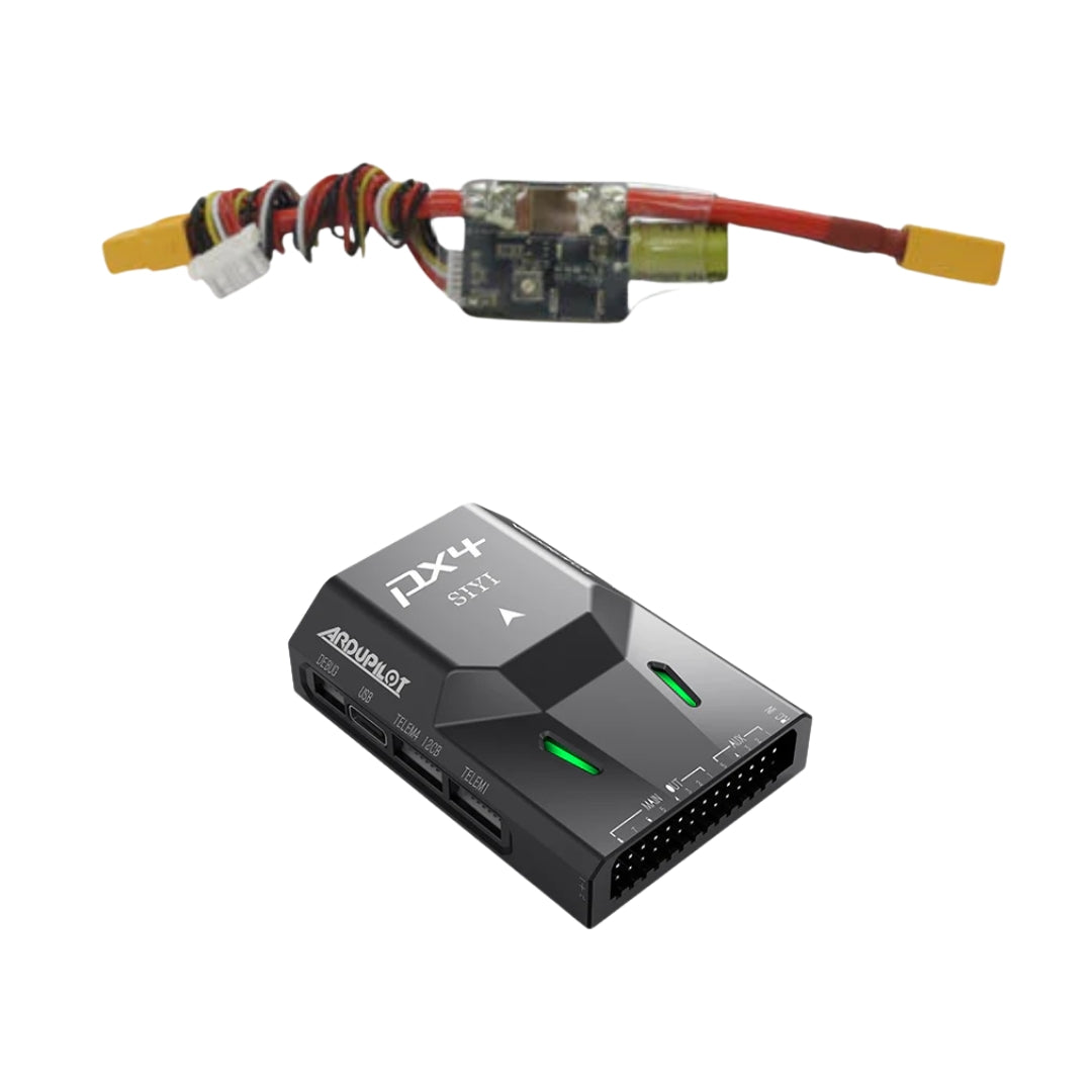 A small SIYI black flight controller on a white background