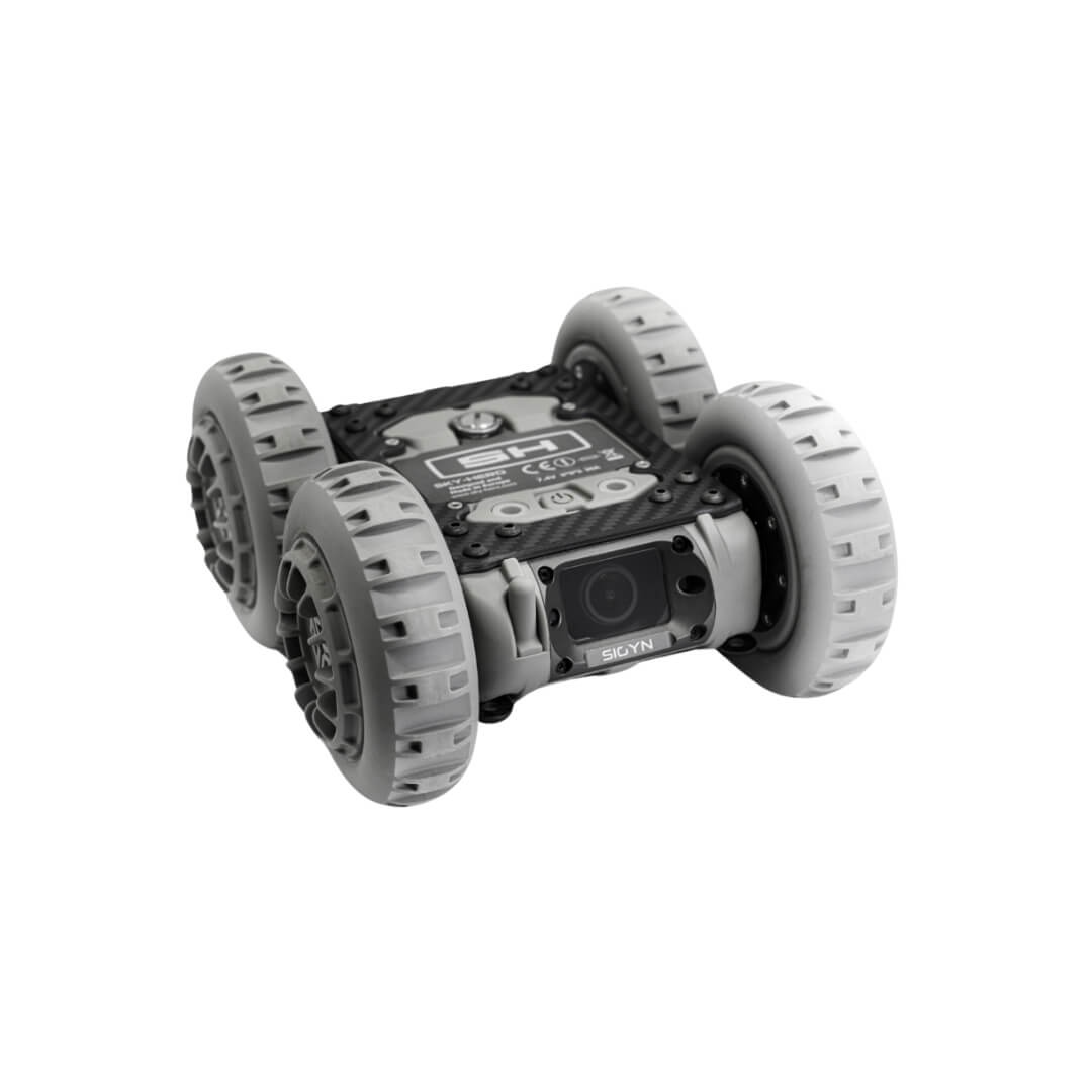 Small robot with wheels on a white background