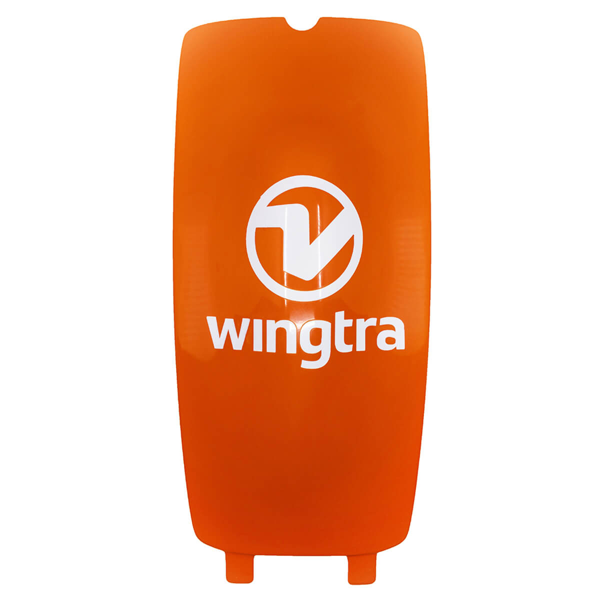 Orange wingtra cover with a white logo on a white background